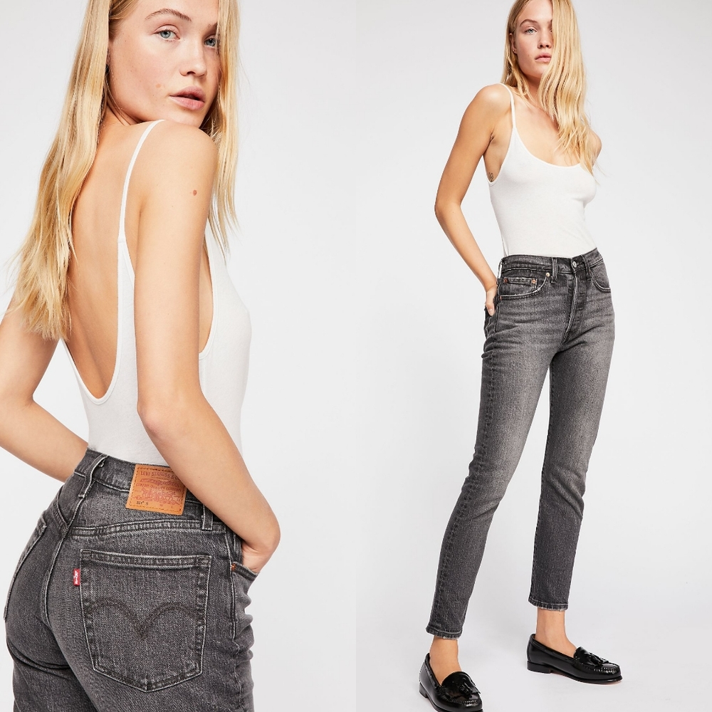 NWT Levi' 501 Skinny Jeans Dark Denim Gray Black - Picture 2 of 8